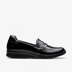 Black Crinkle Patent Clarks Ellowyn Penny | CLKS-85365