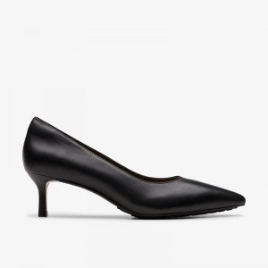 Black Leather Clarks Adela Court | CLKS-85196