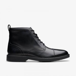 Black Leather Clarks Aldwin Cap | CLKS-84448