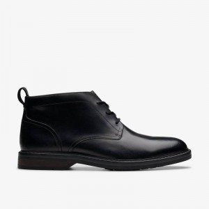 Black Leather Clarks Aldwin Chukka | CLKS-84546