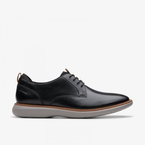 Black Leather Clarks Brantin Plain | CLKS-84476