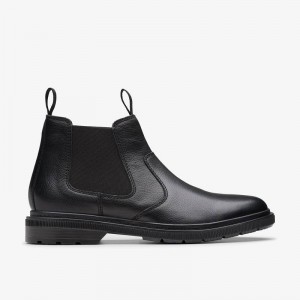 Black Leather Clarks Burchill Up | CLKS-84518