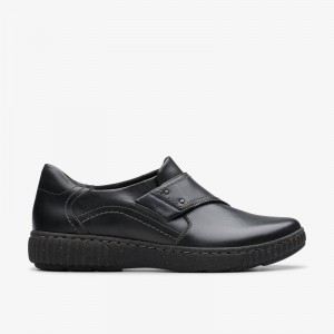 Black Leather Clarks Caroline Dalia | CLKS-85308