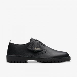 Black Leather Clarks Desert Rock Lo | CLKS-84337