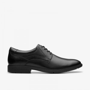 Black Leather Clarks Eldredge Plain | CLKS-84428