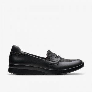 Black Leather Clarks Ellowyn Penny | CLKS-85364