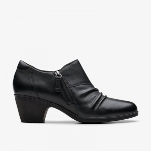 Black Leather Clarks Emily 2 Braley | CLKS-85244