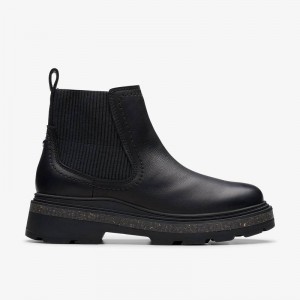 Black Leather Clarks Hencroft Step Waterproof | CLKS-85512