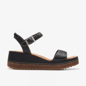 Black Leather Clarks Kassanda Lily | CLKS-84909