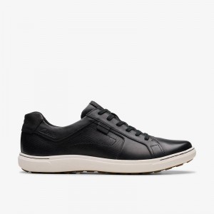 Black Leather Clarks Mapstone Lace | CLKS-84223