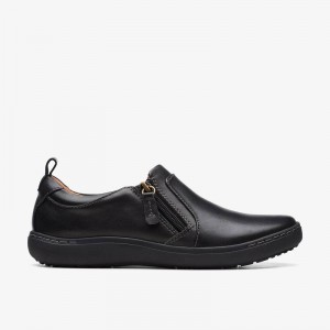 Black Leather Clarks Nalle Lilac | CLKS-85173