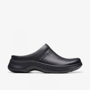 Black Leather Clarks Pro Clog | CLKS-84755