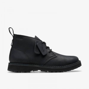 Black Leather Clarks Solsbury Desert Boot | CLKS-84565