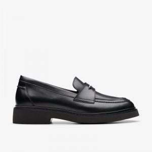 Black Leather Clarks Splend Edge | CLKS-84832