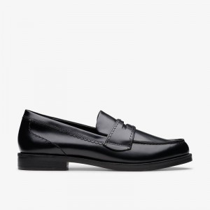 Black Leather Clarks Straven Edge | CLKS-85378