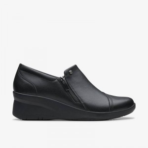 Black Leather Clarks Suttyn Zip | CLKS-84725