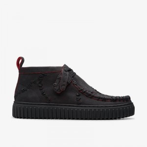 Black Leather Clarks Torhill Hallow | CLKS-84599