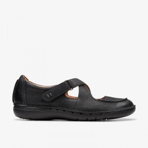 Black Leather Clarks Un Loop Strap | CLKS-85359