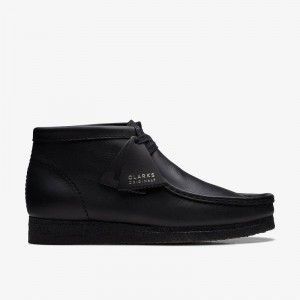 Black Leather Clarks Wallabee Boot | CLKS-84562