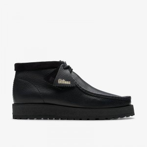 Black Leather Clarks Wallabee Scout | CLKS-84582