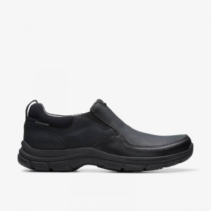 Black Leather Clarks Walpath Step | CLKS-84289