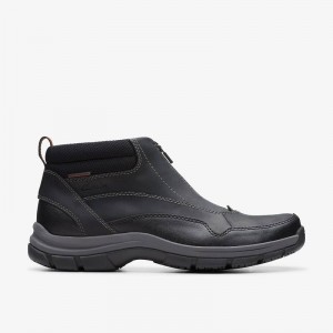 Black Leather Clarks Walpath Zip | CLKS-84548