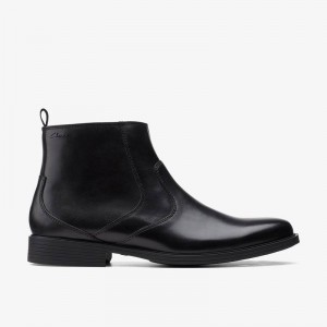 Black Leather Clarks Whiddon Zip | CLKS-84520