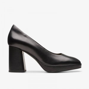 Black Leather Clarks Zoya 85 Court | CLKS-85263