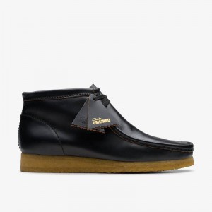 Black Smooth Leather Clarks Wallabee Boot | CLKS-84509