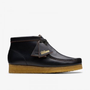 Black Smooth Leather Clarks Wallabee Boot | CLKS-85552