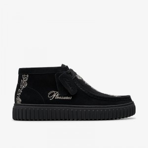 Black Suede Clarks Torhill X Pleasures Woven | CLKS-84602