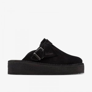 Black Suede Clarks Trek Wedge Mule | CLKS-84759