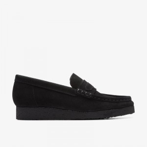 Black Suede Clarks Wallabee Loafer | CLKS-85402