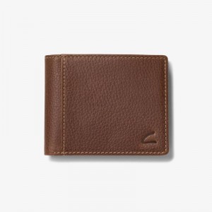 Brown Clarks Weathered Pebble Slimfold Wallet | CLKS-84163