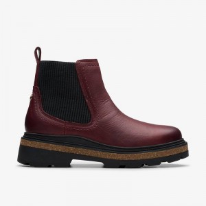 Burgundy Leather Clarks Hencroft Step Waterproof | CLKS-85513