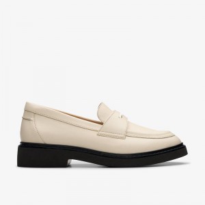 Cream Leather Clarks Splend Edge | CLKS-84833