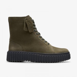 Dark Green Nubuck Clarks Torhill Rise | CLKS-85563