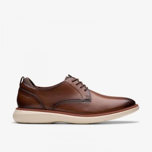 Dark Tan Leather Clarks Brantin Plain | CLKS-84314