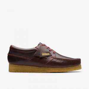 Deep Red Leather Clarks Wallabee Boat | CLKS-84501