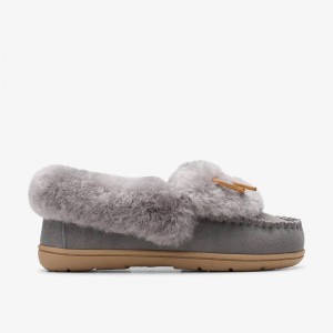 Grey Clarks Roll Mocc Slippers | CLKS-84675