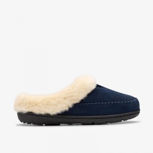 Navy Clarks Camelae Shine Slippers | CLKS-84677