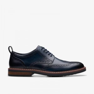 Navy Leather Clarks Aldwin Limit | CLKS-84342