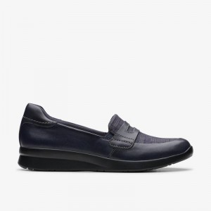 Navy Leather Clarks Ellowyn Penny | CLKS-85366