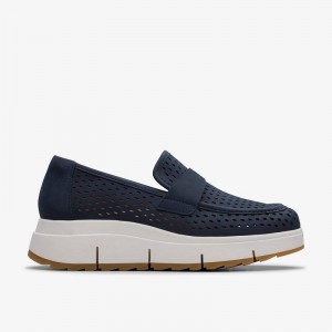 Navy Nubuck Clarks Loriini Edge | CLKS-85419