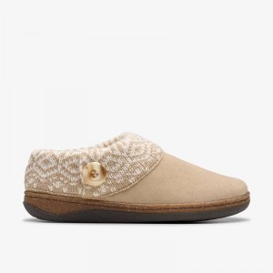 Taupe Clarks Willowdean Sweater Slippers | CLKS-84668