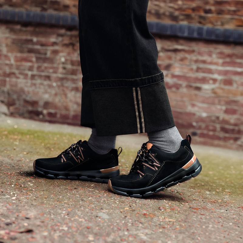 Black Combination Nubuck Clarks Nature X Tie Waterproof | CLKS-85161