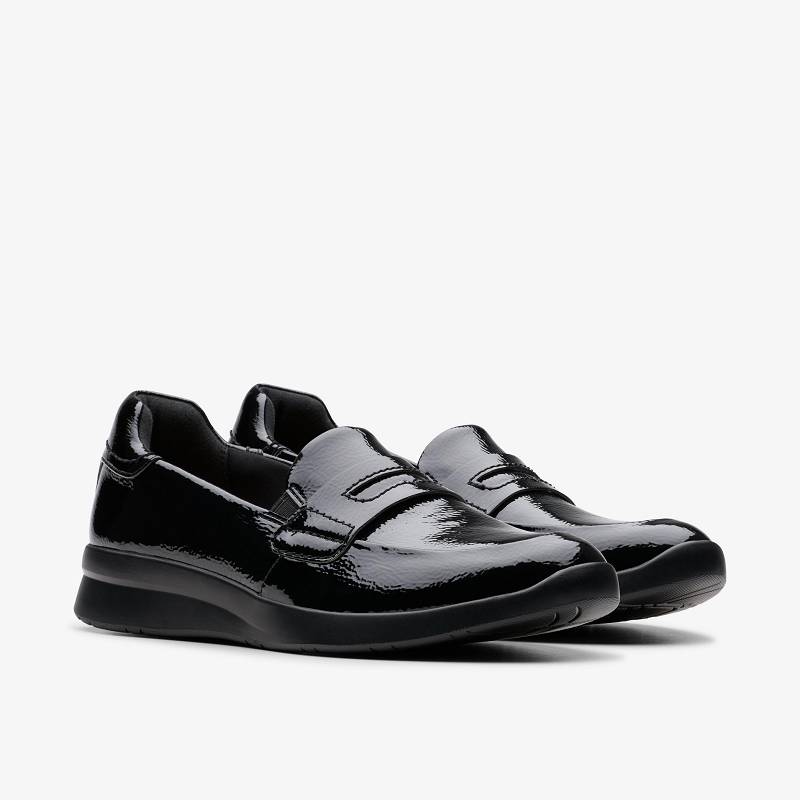 Black Crinkle Patent Clarks Ellowyn Penny | CLKS-84986