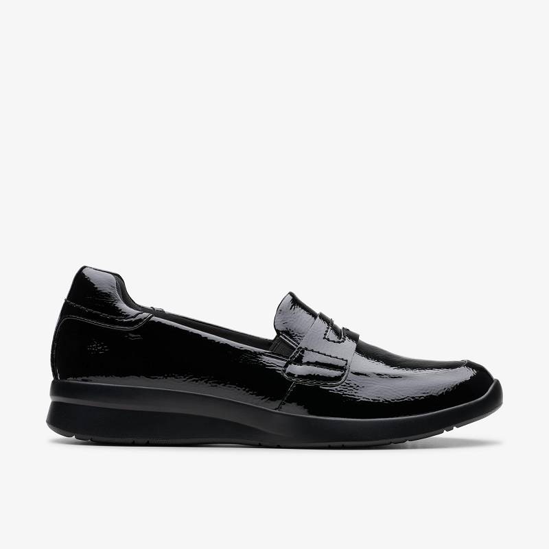 Black Crinkle Patent Clarks Ellowyn Penny | CLKS-84986