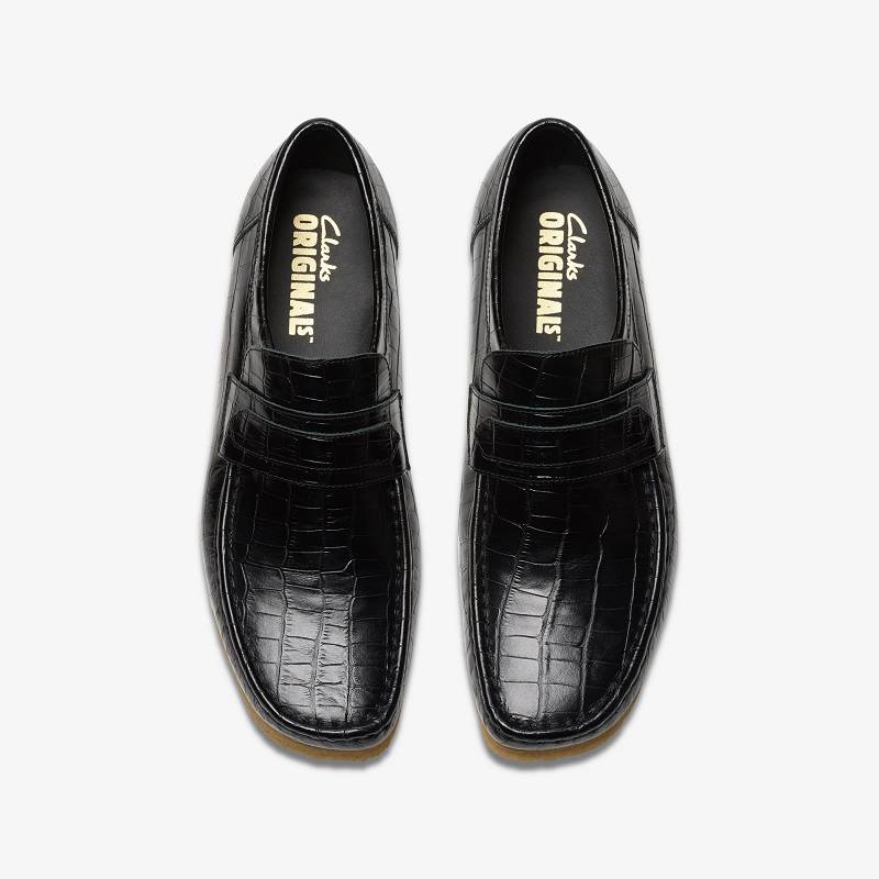 Black Crocodile Clarks Wallabee Loafer | CLKS-84506