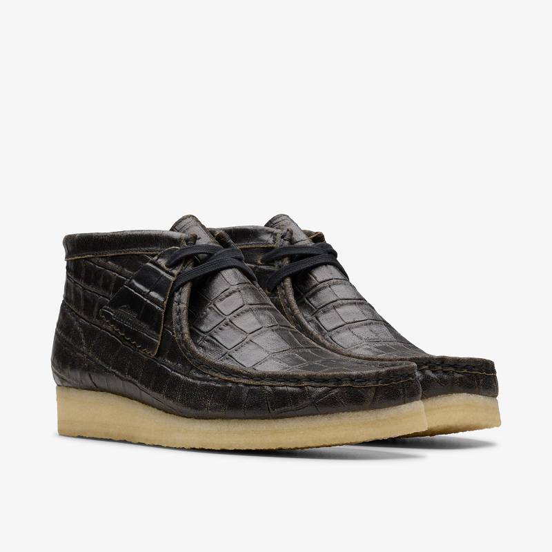 Black Crocodile Distress Clarks Wallabee Boot | CLKS-85554